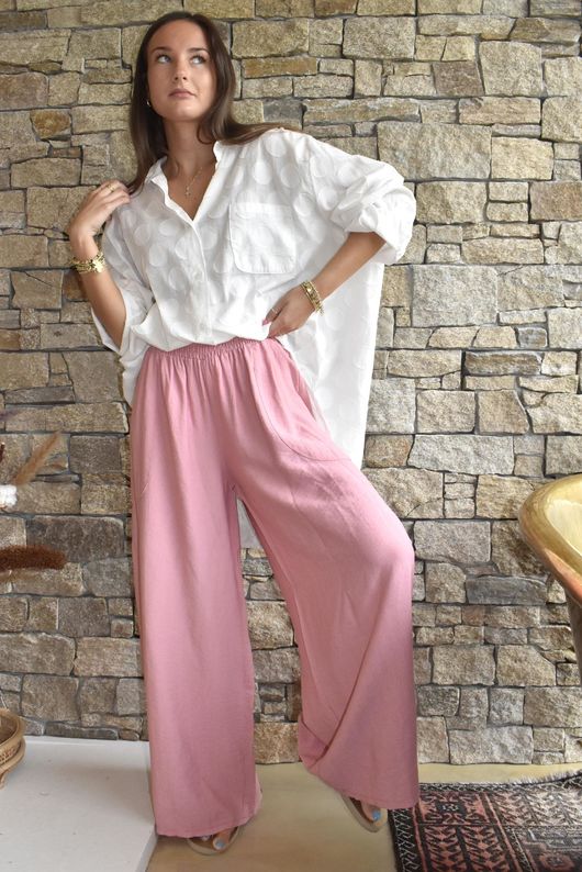 Basso Shirring Wide Leg Pant Rose